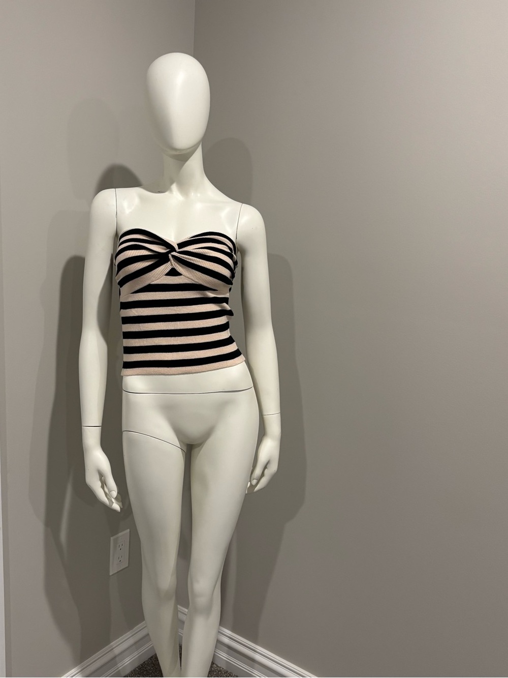 Striped Strapless Knit Tube Top - Black and Cream